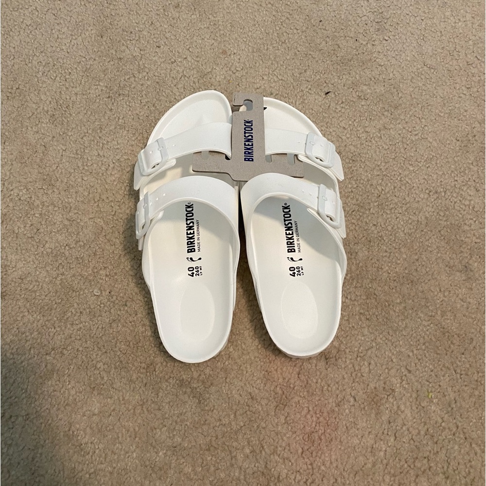 White Birkenstock sandals